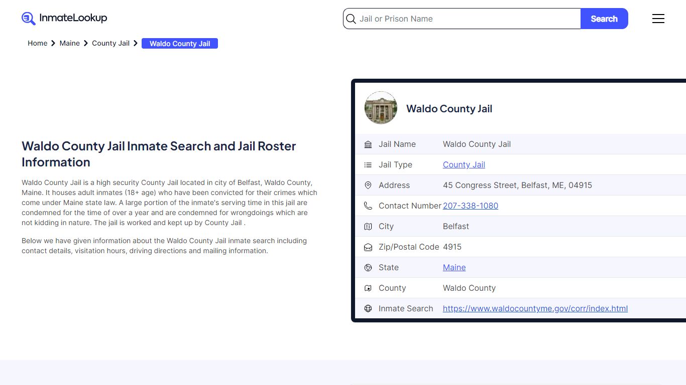 Waldo County Jail Inmate Search and Jail Roster Information - Inmate Lookup